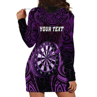 Personalised New Zealand Darts Hoodie Dress Purple Dart Board Maori Pattern