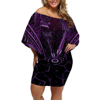 Personalised New Zealand Darts Off Shoulder Short Dress Purple Dart Board Maori Pattern LT05 Women Purple - Polynesian Pride