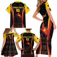 Custom Papua New Guinea Cricket Family Matching Short Sleeve Bodycon Dress and Hawaiian Shirt 2024 World Cup