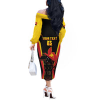 Custom Papua New Guinea Cricket Off The Shoulder Long Sleeve Dress 2024 World Cup