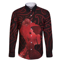Aotearoa Mana Wahine Family Matching Puletasi and Hawaiian Shirt The Spiritual Power Of Women LT05 Dad's Shirt - Long Sleeve Red - Polynesian Pride
