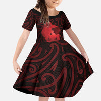 Aotearoa Mana Wahine Family Matching Short Sleeve Bodycon Dress and Hawaiian Shirt The Spiritual Power Of Women LT05 Daughter's Dress Red - Polynesian Pride