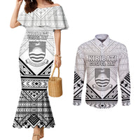 Personalised Kiribati Gospel Day Couples Matching Mermaid Dress and Long Sleeve Button Shirt Coat Of Arms Polynesian Pattern LT05 White - Polynesian Pride