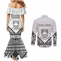 Personalised Kiribati Gospel Day Couples Matching Mermaid Dress and Long Sleeve Button Shirt Coat Of Arms Polynesian Pattern LT05 - Polynesian Pride