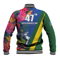 Solomon Islands Independence Day Baseball Jacket Coat Of Arms With Tropical Flowers