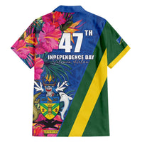 Solomon Islands Independence Day Family Matching Off Shoulder Short Dress and Hawaiian Shirt Coat Of Arms With Tropical Flowers