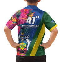 Solomon Islands Independence Day Kid Hawaiian Shirt Coat Of Arms With Tropical Flowers
