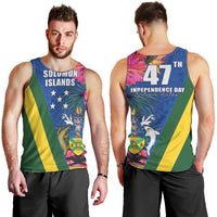 Solomon Islands Independence Day Men Tank Top Coat Of Arms With Tropical Flowers