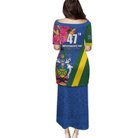 Solomon Islands Independence Day Puletasi Coat Of Arms With Tropical Flowers