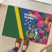 Solomon Islands Independence Day Rubber Doormat Coat Of Arms With Tropical Flowers