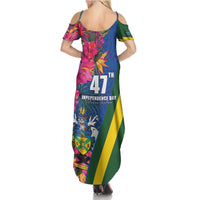 Solomon Islands Independence Day Summer Maxi Dress Coat Of Arms With Tropical Flowers