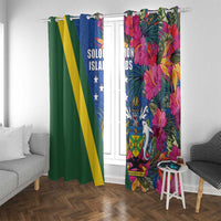 Solomon Islands Independence Day Window Curtain Coat Of Arms With Tropical Flowers