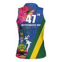 Solomon Islands Independence Day Women Sleeveless Polo Shirt Coat Of Arms With Tropical Flowers