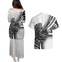 Solomon Islands Nguzunguzu Couples Matching Puletasi and Hawaiian Shirt Polynesian Tribal Pattern