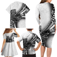 Solomon Islands Nguzunguzu Family Matching Long Sleeve Bodycon Dress and Hawaiian Shirt Polynesian Tribal Pattern