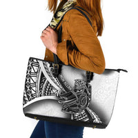 Solomon Islands Nguzunguzu Leather Tote Bag Polynesian Tribal Pattern LT05 White - Polynesian Pride