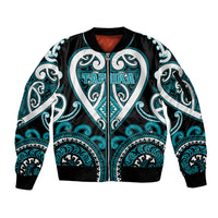 Custom Aotearoa Tapuika Sleeve Zip Bomber Jacket Maori Tribal Pattern LT05 Unisex Teal - Polynesian Pride