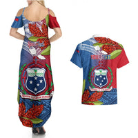 Personalized Samoa Couples Matching Summer Maxi Dress and Hawaiian Shirt Teuila Torch Ginger Mix Polynesian Tribal LT05 - Polynesian Pride