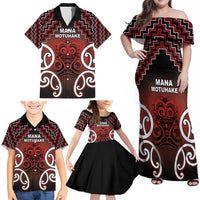 Personalised Aotearoa Mana Motuhake Family Matching Off Shoulder Maxi Dress and Hawaiian Shirt Poutama With Maori Pattern - Polynesian Pride