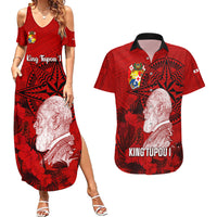 Tonga King Tupou I Day Couples Matching Summer Maxi Dress and Hawaiian Shirt Tropical Flowers With Ngatu Pattern LT05 Red - Polynesian Pride