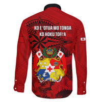 Tonga King Tupou I Day Family Matching Off Shoulder Long Sleeve Dress and Hawaiian Shirt Tropical Flowers With Ngatu Pattern LT05 - Polynesian Pride