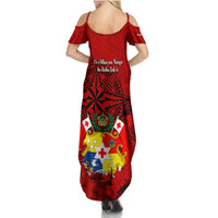 Tonga King Tupou I Day Summer Maxi Dress Tropical Flowers With Ngatu Pattern LT05 - Polynesian Pride