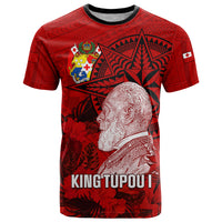 Tonga King Tupou I Day T Shirt Tropical Flowers With Ngatu Pattern LT05 Red - Polynesian Pride