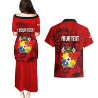 Personalized Tonga King Tupou I Day Couples Matching Puletasi Dress and Hawaiian Shirt Tropical Flowers With Ngatu Pattern LT05 - Polynesian Pride