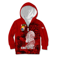 Personalized Tonga King Tupou I Day Kid Hoodie Tropical Flowers With Ngatu Pattern LT05 Zip Hoodie Red - Polynesian Pride