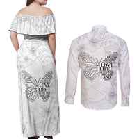 Lung Cancer Awareness Couples Matching Off Shoulder Maxi Dress and Long Sleeve Button Shirt Never Give Up Polynesian Style LT05 - Polynesian Pride