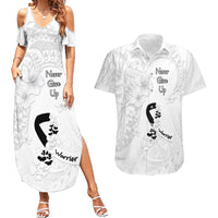 Lung Cancer Awareness Couples Matching Summer Maxi Dress and Hawaiian Shirt Never Give Up Polynesian Style LT05 White - Polynesian Pride