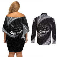 Personalised New Zealand Bungy Jumping Couples Matching Off Shoulder Short Dress and Long Sleeve Button Shirt Maori Pattern LT05 - Polynesian Pride