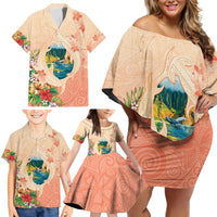 Hawaii Kauai Na Pali Coast Landscape Family Matching Off Shoulder Short Dress and Hawaiian Shirt