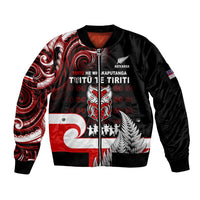 Aotearoa Toitu He Whakaputanga Sleeve Zip Bomber Jacket Toitu Te Tiriti O Waitangi LT05 Unisex Black - Polynesian Pride