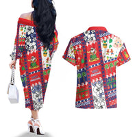 Wallis And Futuna Christmas Couples Matching Off The Shoulder Long Sleeve Dress and Hawaiian Shirt Festive Beach Vibes - Polynesian Pride