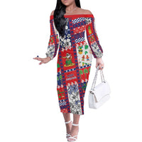 Wallis And Futuna Christmas Family Matching Off The Shoulder Long Sleeve Dress and Hawaiian Shirt Festive Beach Vibes LT05 Mom's Dress Red - Polynesian Pride
