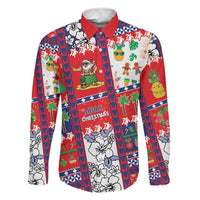 Wallis And Futuna Christmas Family Matching Off Shoulder Short Dress and Hawaiian Shirt Festive Beach Vibes LT05 Dad's Shirt - Long Sleeve Red - Polynesian Pride