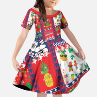 Wallis And Futuna Christmas Kid Short Sleeve Dress Festive Beach Vibes - Polynesian Pride