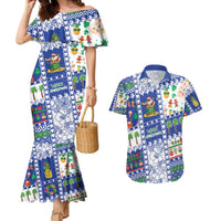 Northern Mariana Islands Christmas Couples Matching Mermaid Dress and Hawaiian Shirt Festive Beach Vibes LT05 Blue - Polynesian Pride