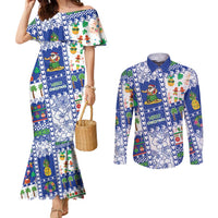 Northern Mariana Islands Christmas Couples Matching Mermaid Dress and Long Sleeve Button Shirt Festive Beach Vibes - Polynesian Pride