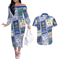 Northern Mariana Islands Christmas Couples Matching Off The Shoulder Long Sleeve Dress and Hawaiian Shirt Festive Beach Vibes LT05 Blue - Polynesian Pride