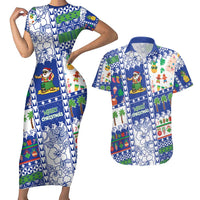 Northern Mariana Islands Christmas Couples Matching Short Sleeve Bodycon Dress and Hawaiian Shirt Festive Beach Vibes LT05 Blue - Polynesian Pride