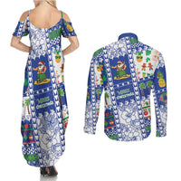 Northern Mariana Islands Christmas Couples Matching Summer Maxi Dress and Long Sleeve Button Shirt Festive Beach Vibes - Polynesian Pride