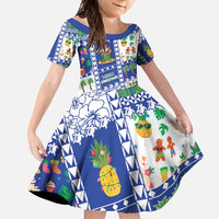 Northern Mariana Islands Christmas Family Matching Long Sleeve Bodycon Dress and Hawaiian Shirt Festive Beach Vibes LT05 Daughter's Dress Blue - Polynesian Pride