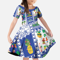 Northern Mariana Islands Christmas Family Matching Mermaid Dress and Hawaiian Shirt Festive Beach Vibes LT05 Daughter's Dress Blue - Polynesian Pride
