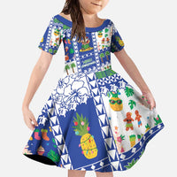 Northern Mariana Islands Christmas Family Matching Off Shoulder Maxi Dress and Hawaiian Shirt Festive Beach Vibes LT05 Daughter's Dress Blue - Polynesian Pride