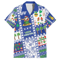 Northern Mariana Islands Christmas Family Matching Off Shoulder Maxi Dress and Hawaiian Shirt Festive Beach Vibes LT05 Dad's Shirt - Short Sleeve Blue - Polynesian Pride