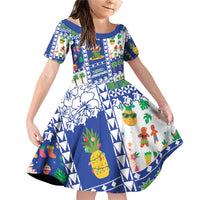 Northern Mariana Islands Christmas Family Matching Off Shoulder Short Dress and Hawaiian Shirt Festive Beach Vibes LT05 Daughter's Dress Blue - Polynesian Pride