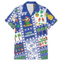 Northern Mariana Islands Christmas Family Matching Puletasi and Hawaiian Shirt Festive Beach Vibes LT05 Dad's Shirt - Short Sleeve Blue - Polynesian Pride
