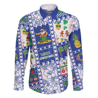 Northern Mariana Islands Christmas Family Matching Puletasi and Hawaiian Shirt Festive Beach Vibes LT05 Dad's Shirt - Long Sleeve Blue - Polynesian Pride